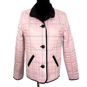Vintage Reversible Quilted Jacket Down Filled Baby Pink Embroidered Puffer Coat
